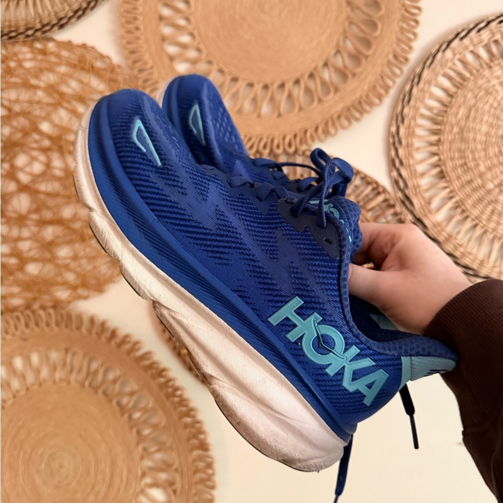 Hoka Blue Running Sneakers with Aqua Logo Accents